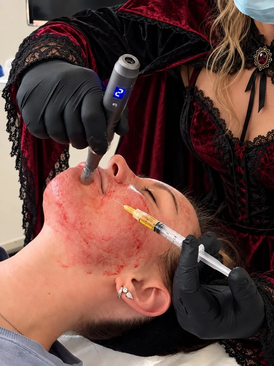 A Vampire Facial in progress at Beleza Clinic