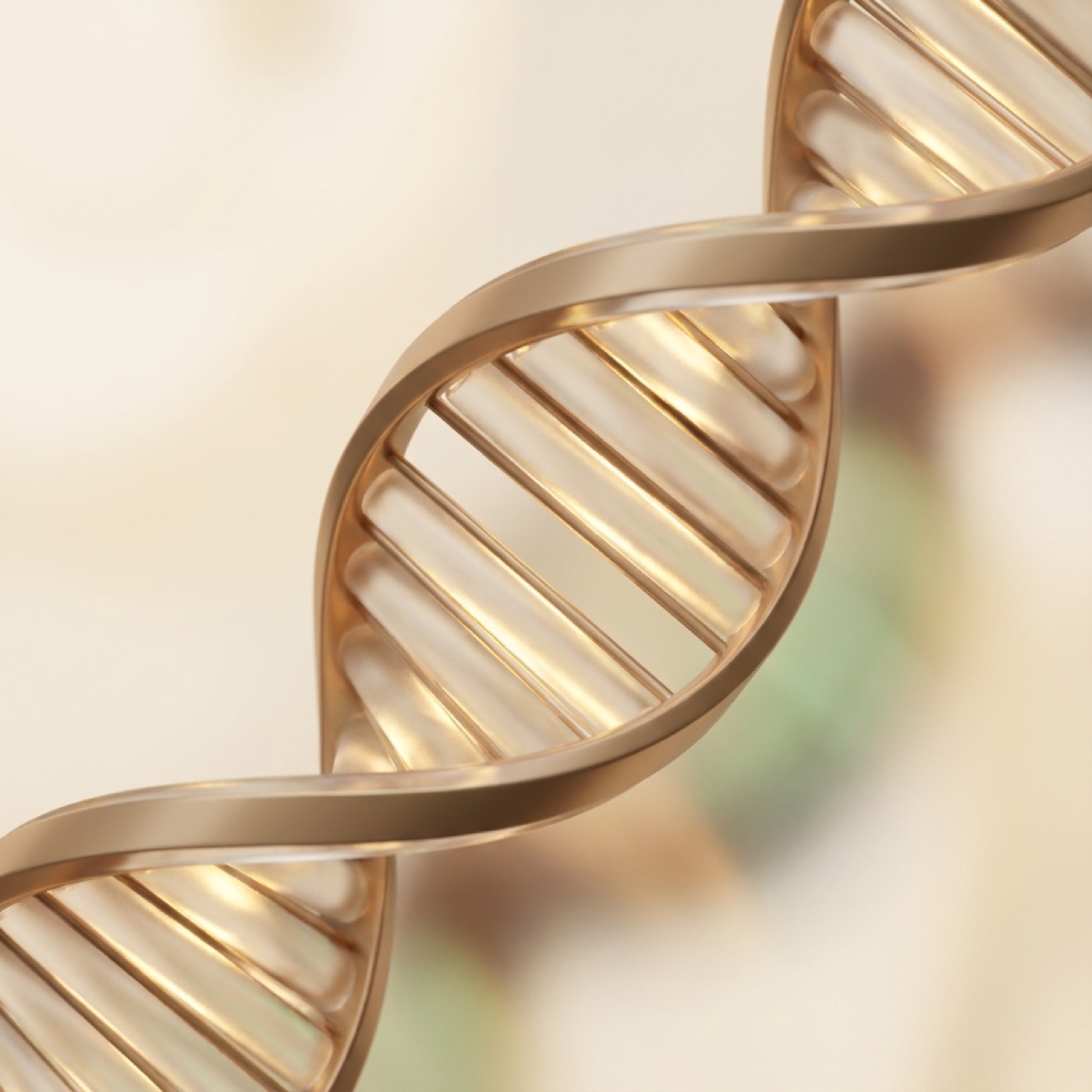 Translucent DNA helix in warm gold light