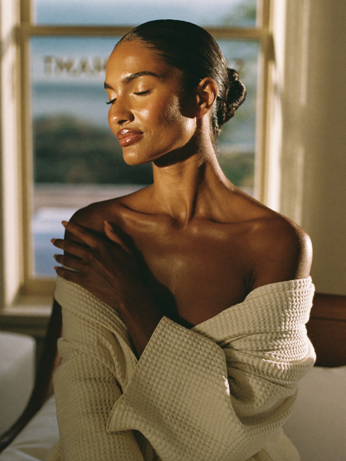 Calm face in warm golden morning light