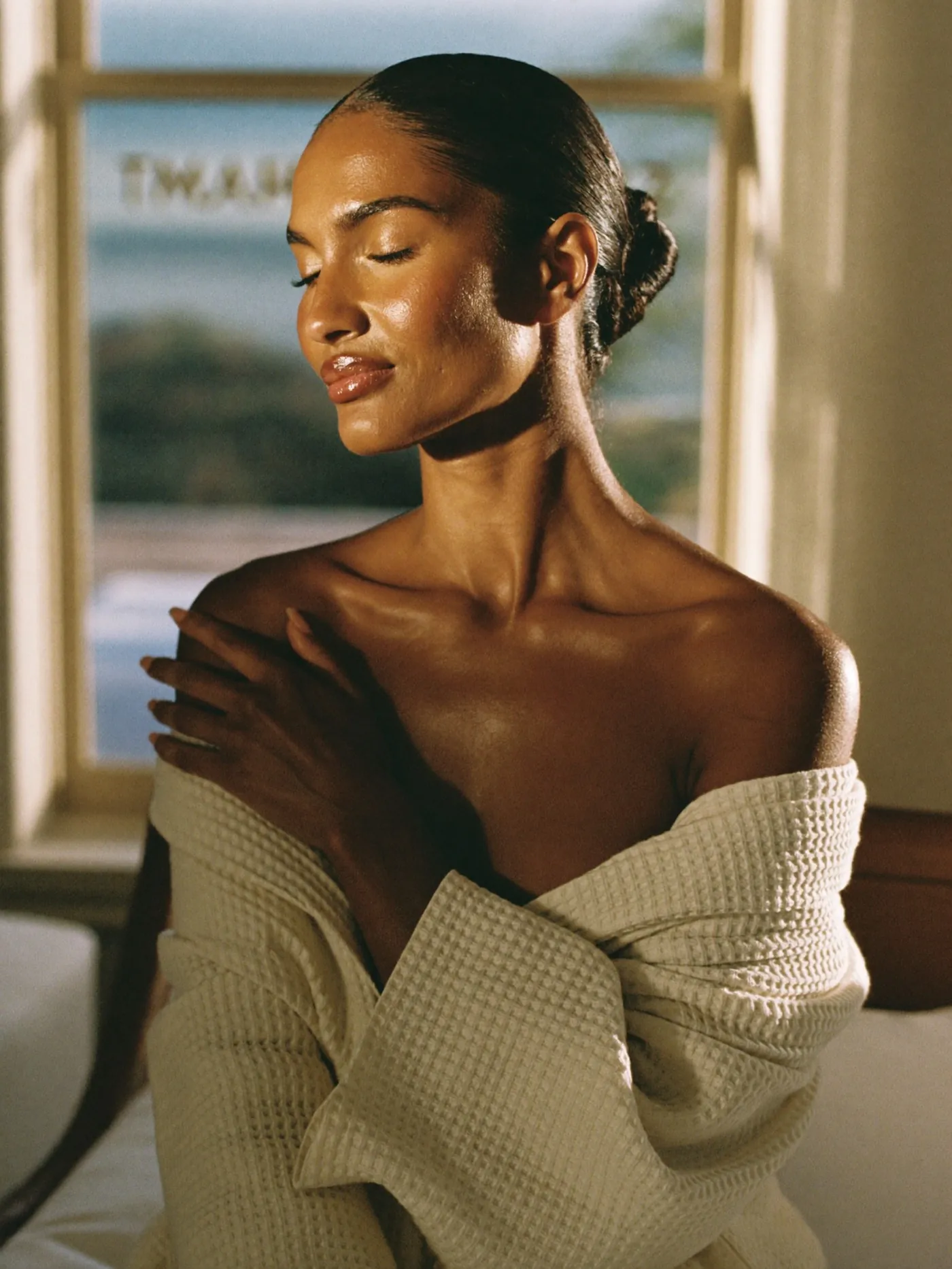Calm face in warm golden morning light