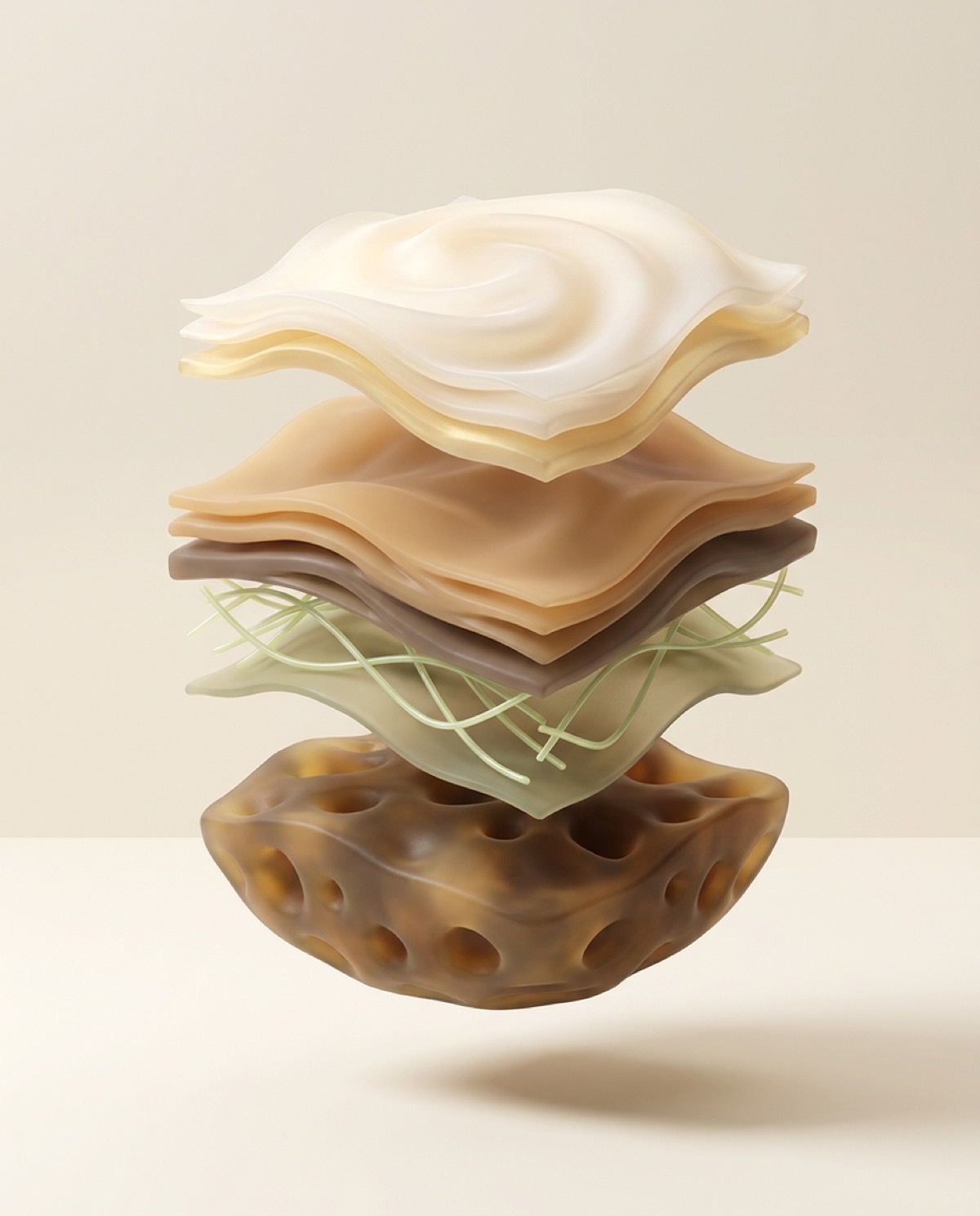 Sculptural 3D model of the layers of the skin